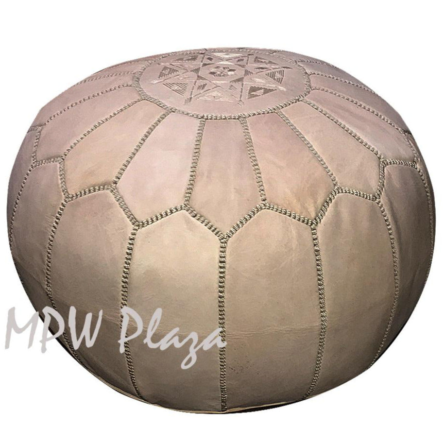 MPW Plaza® Moroccan Pouf, Natural tone, 14" x 20" Topshelf Moroccan Leather,  ottoman (Stuffed) freeshipping - MPW Plaza®