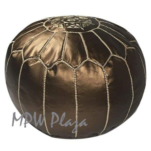 Metallic Bronze, Light Embroidery, Moroccan Pouf Ottoman 14x20 - MPW Plaza