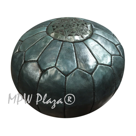 MPW Plaza® Moroccan Pouf, Onyx Black tone, 14" x 20" Topshelf Moroccan Leather,  ottoman (Stuffed) freeshipping - MPW Plaza®