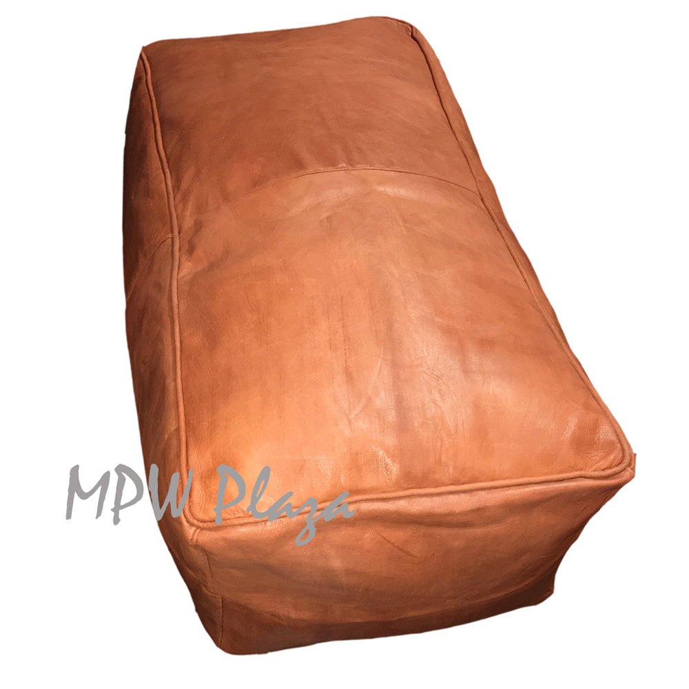 MPW Plaza® Rectangle Tabouret Pouf Square, Light Tan tone, 35" x 15" x 18" Topshelf Moroccan Leather,  ottoman (Stuffed) freeshipping - MPW Plaza®