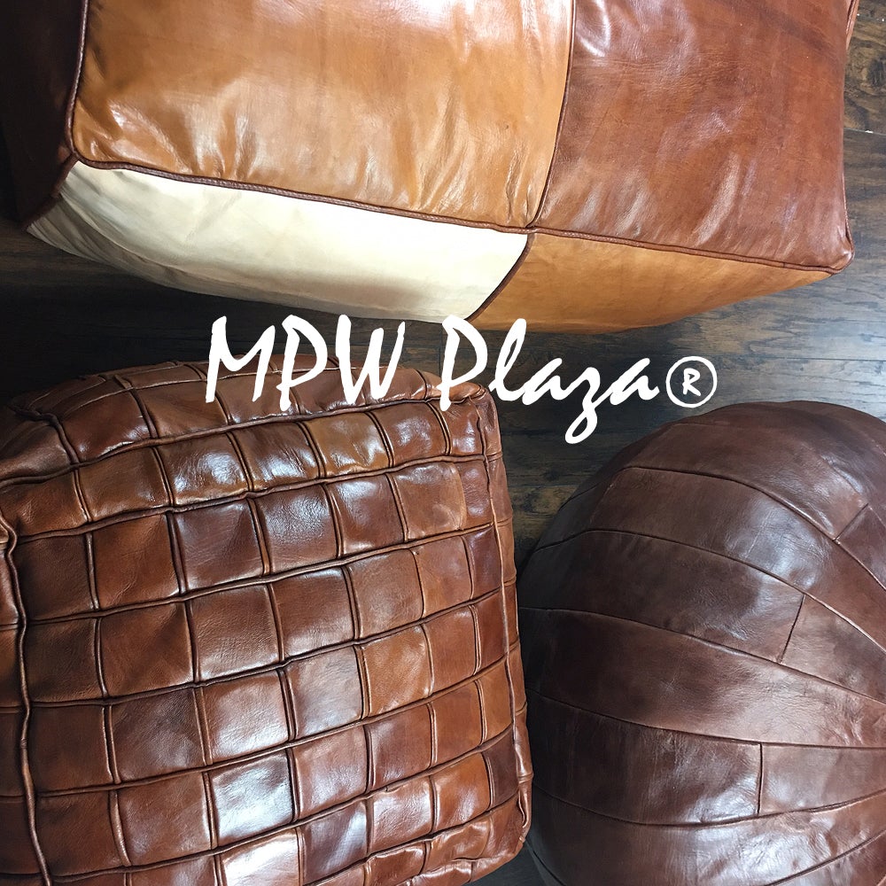 MPW Plaza® Pouf Square Mosaic, Brown tone, 18" x 18" Topshelf Moroccan Leather, Limited edition ottoman (Cover) freeshipping - MPW Plaza®