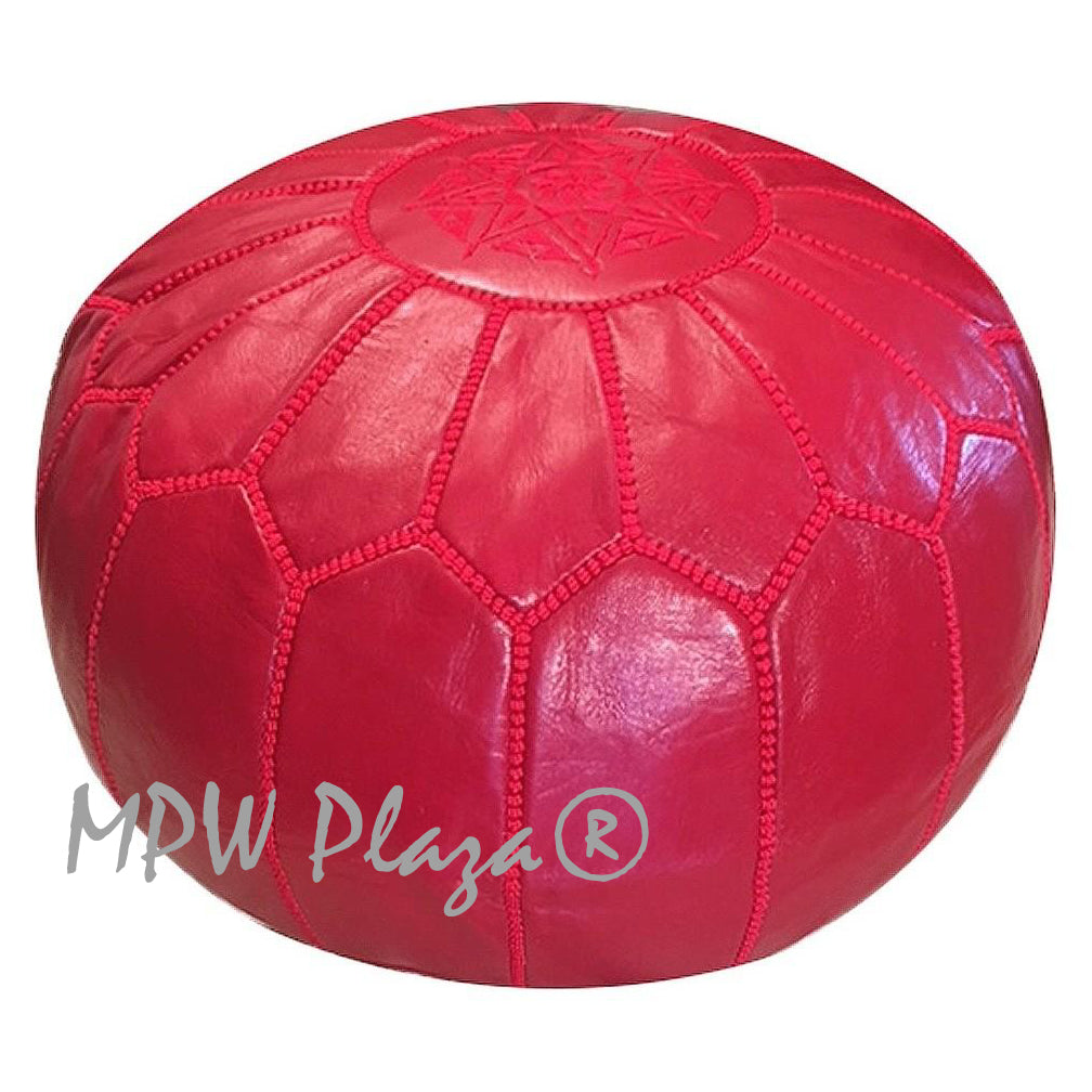 MPW Plaza® Moroccan Pouf, Red tone, 14" x 20" Topshelf Moroccan Leather,  ottoman (Cover) freeshipping - MPW Plaza®