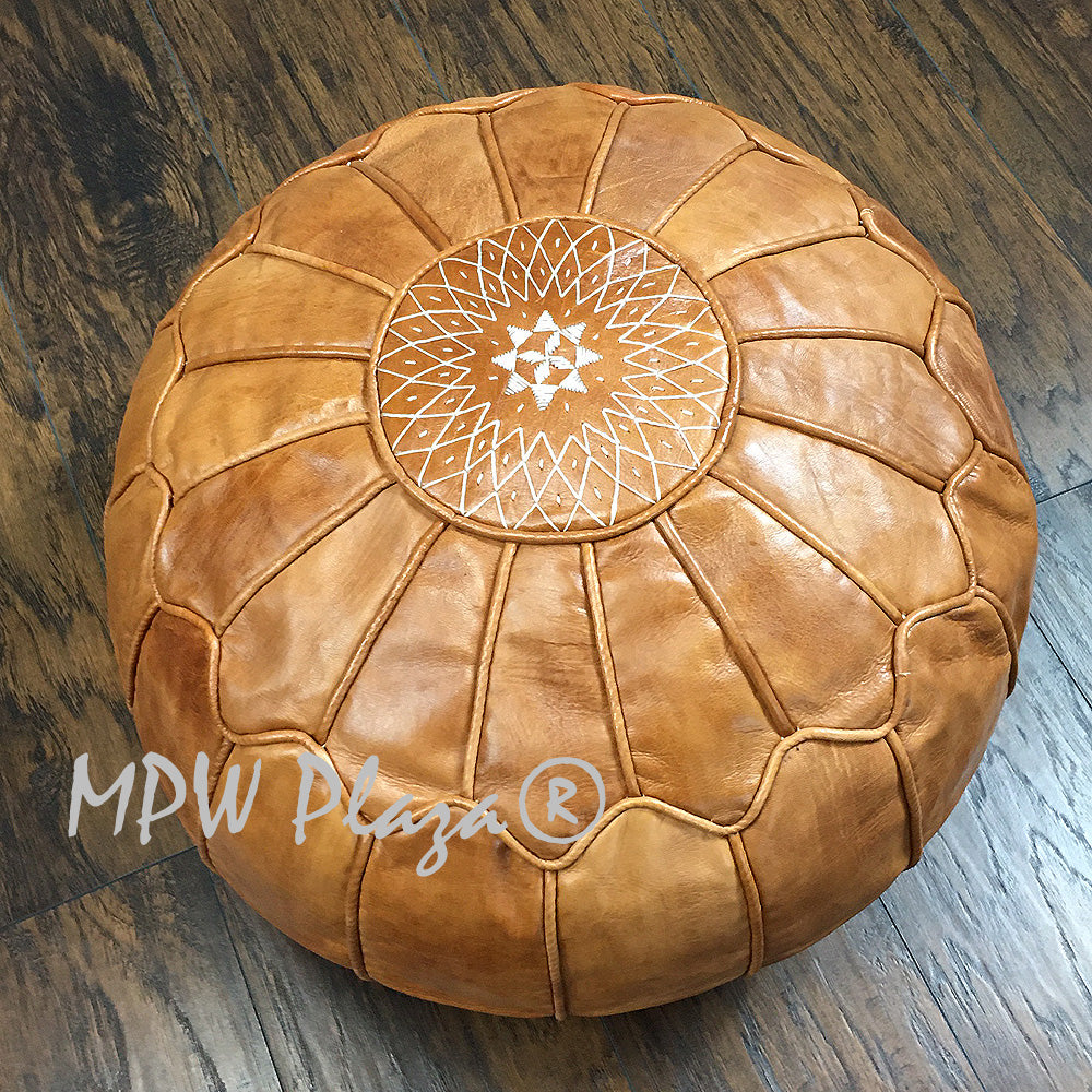 MPW Plaza® Retro Arch Moroccan Pouf Brown tone 14 x 20 Topshelf Moroccan Leather,  couture ottoman (Stuffed) freeshipping - MPW Plaza®