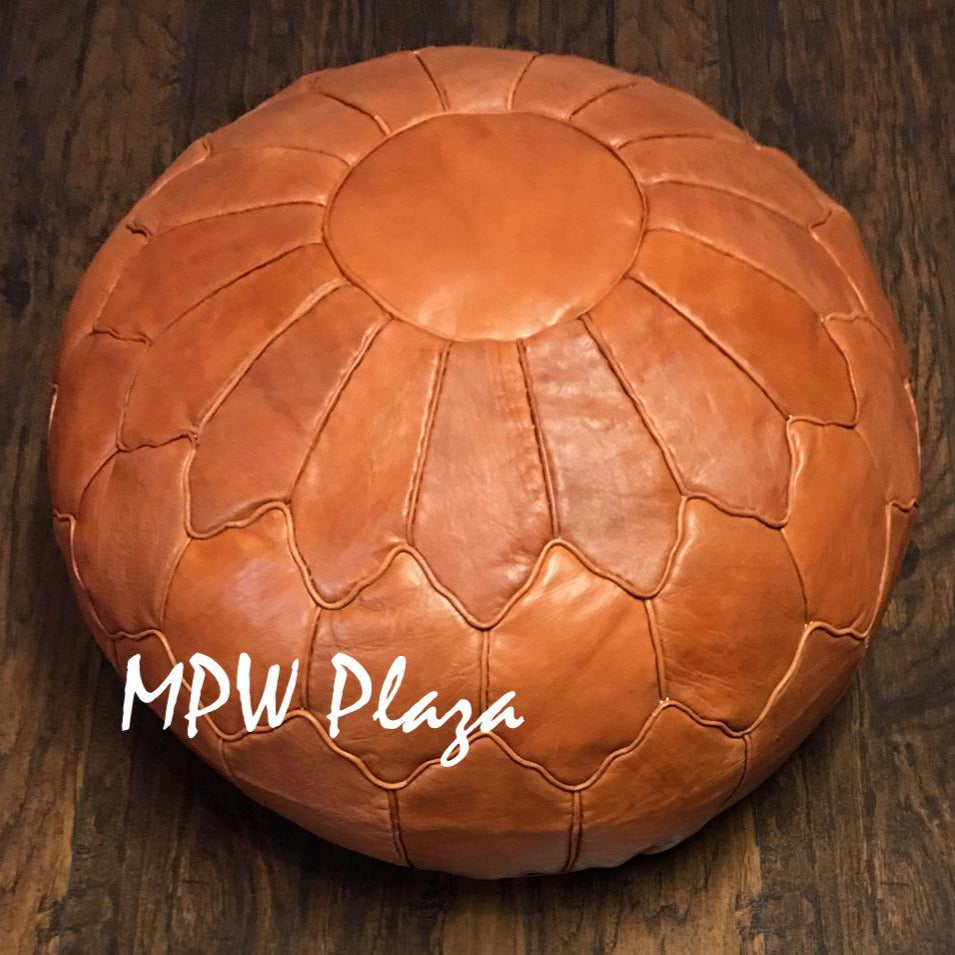 MPW Plaza® Retro Shell Moroccan Pouf, Brown 19" x 29" Topshelf Moroccan Leather,  ottoman (Stuffed) freeshipping - MPW Plaza®