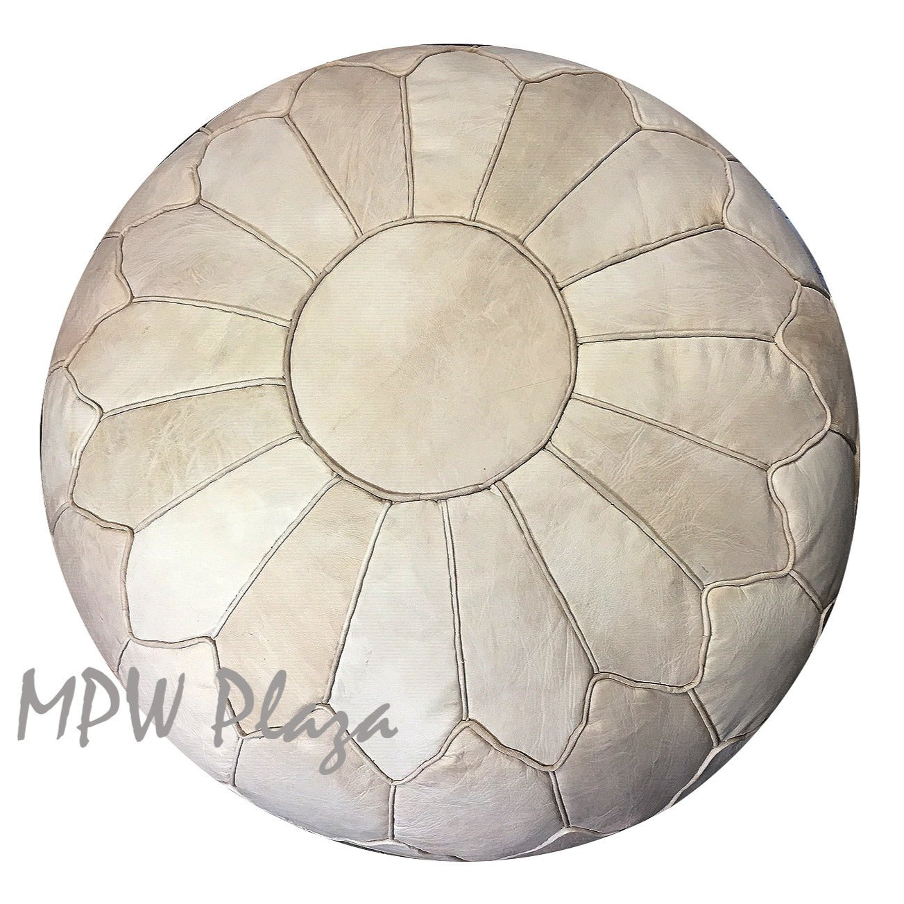 MPW Plaza® Retro Shell Moroccan Pouf, Natural tone, 19" x 29" Topshelf Moroccan Leather,  ottoman (Stuffed) freeshipping - MPW Plaza®