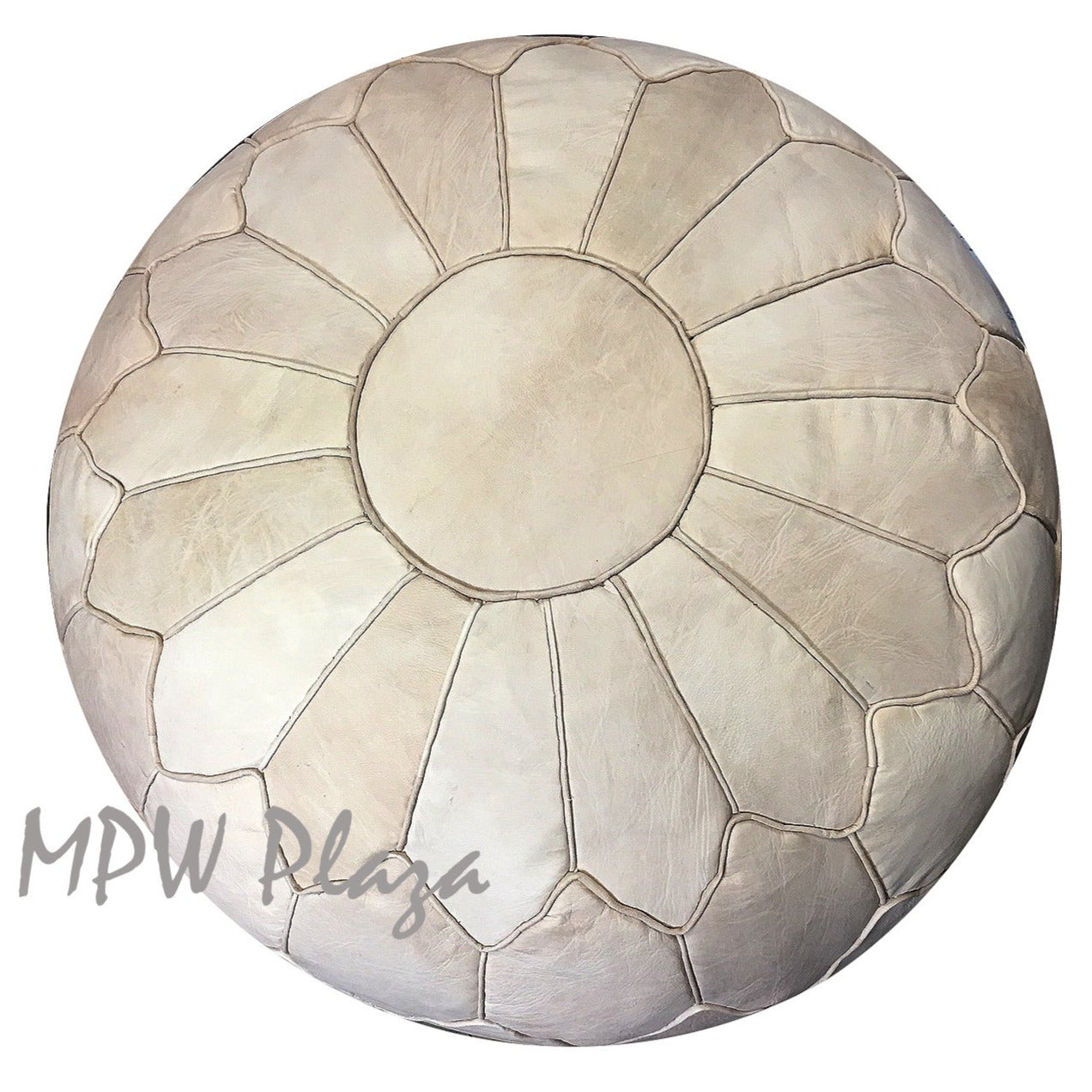 MPW Plaza® Retro Shell Moroccan Pouf, Natural tone, 19" x 29" Topshelf Moroccan Leather,  couture ottoman (Cover) freeshipping - MPW Plaza®