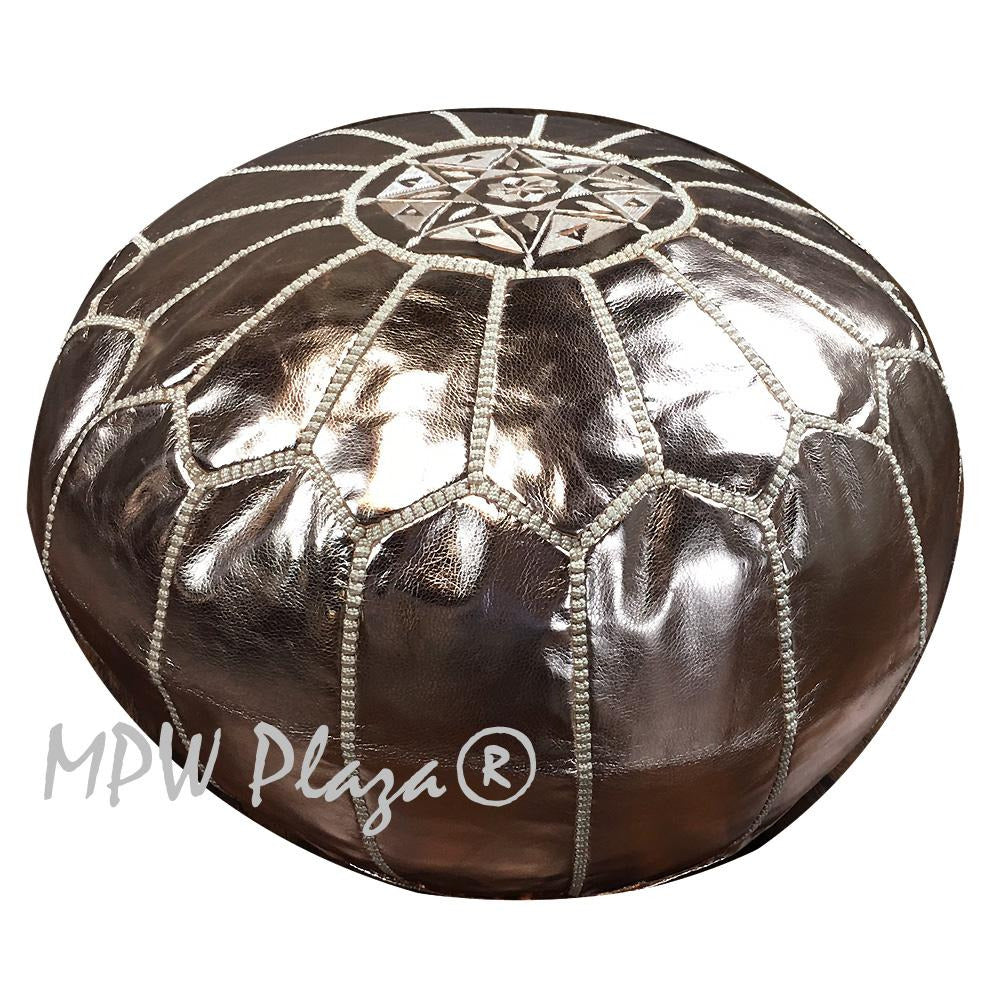 MPW Plaza® Moroccan Pouf, Rose Gold tone, 14" x 20" Topshelf Moroccan Leather,  couture ottoman (Cover) freeshipping - MPW Plaza®