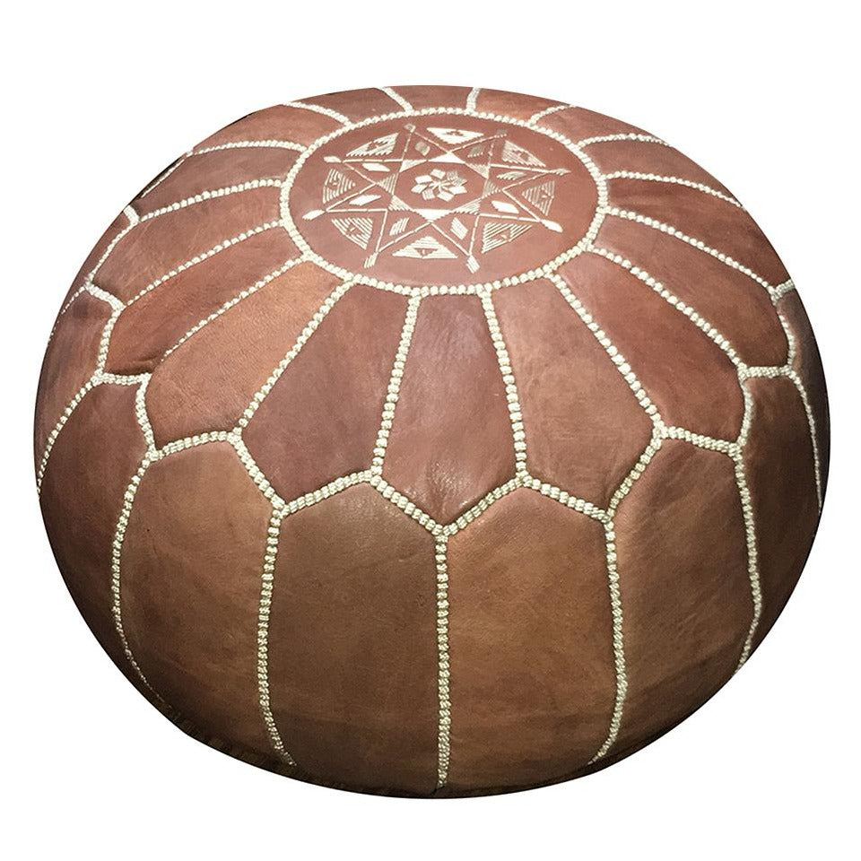 MPW Plaza® Moroccan Pouf, Natural Brown tone, 14" x 20" Topshelf Moroccan Leather   couture ottoman (Stuffed) freeshipping - MPW Plaza®