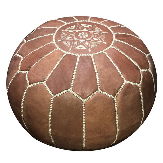 MPW Plaza® Moroccan Pouf, Natural Brown tone, 14" x 20" Topshelf Moroccan Leather   ottoman (Stuffed) freeshipping - MPW Plaza®