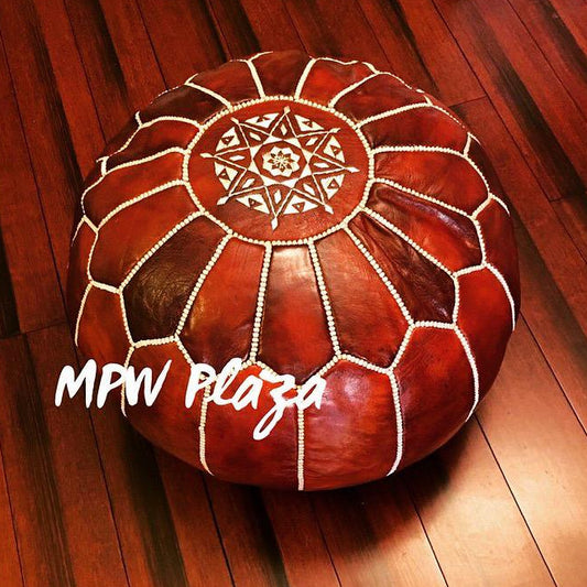 MPW Plaza® Moroccan Pouf, Brown Rustic tone, 14" x 20" Topshelf Moroccan Leather,  ottoman (Stuffed) freeshipping - MPW Plaza®