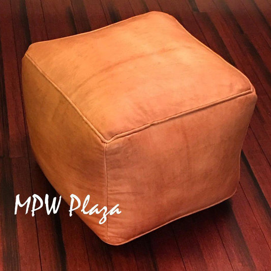 MPW Plaza® Pouf Square, Sand tone, 15" x 18" Topshelf Moroccan Leather,  ottoman (Cover) freeshipping - MPW Plaza®