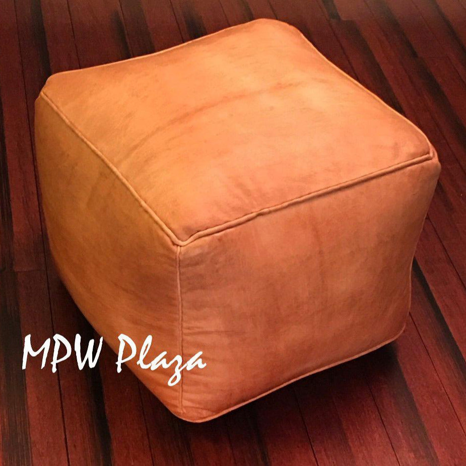 MPW Plaza® Pouf Square, Sand tone, 15" x 18" Topshelf Moroccan Leather,  ottoman (Stuffed) freeshipping - MPW Plaza®