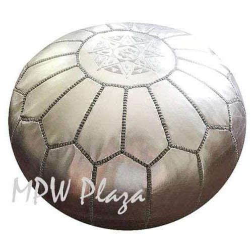 Metallic Silver, Moroccan Pouf Ottoman, Stuffed 14x20 - MPW Plaza