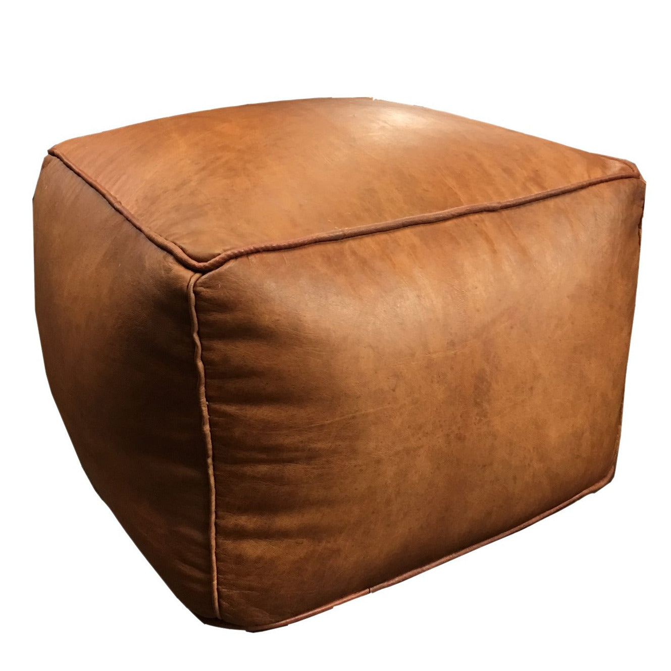 MPW Plaza® Pouf Square, Rustic Brown tone, 15" x 18" Topshelf Moroccan Leather,  ottoman (Stuffed) freeshipping - MPW Plaza®