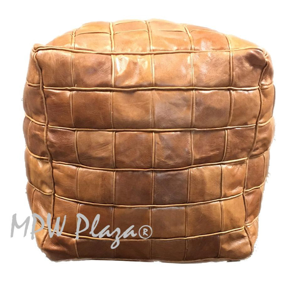 MPW Plaza® Pouf Square Mosaic, Light Tan tone, 18" x 18" TopshelfMoroccan Leather,  ottoman (Cover) freeshipping - MPW Plaza®