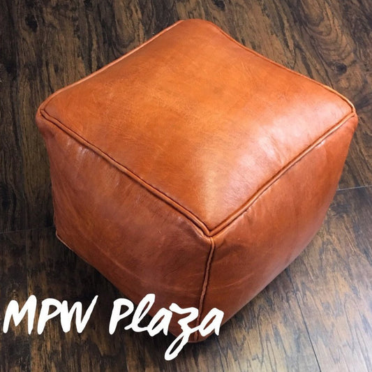 MPW Plaza® Pouf Square, Tan tone, 15" x 18" Topshelf Moroccan Leather,  ottoman (Stuffed) freeshipping - MPW Plaza®