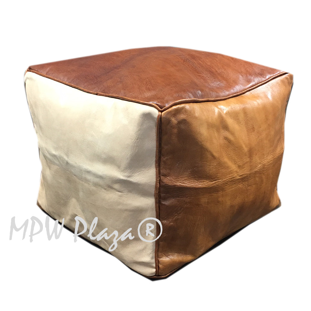 MPW Plaza® Pouf Square, Tri-Tone, 15" x 18" Topshelf Moroccan Leather,  ottoman (Stuffed) freeshipping - MPW Plaza®