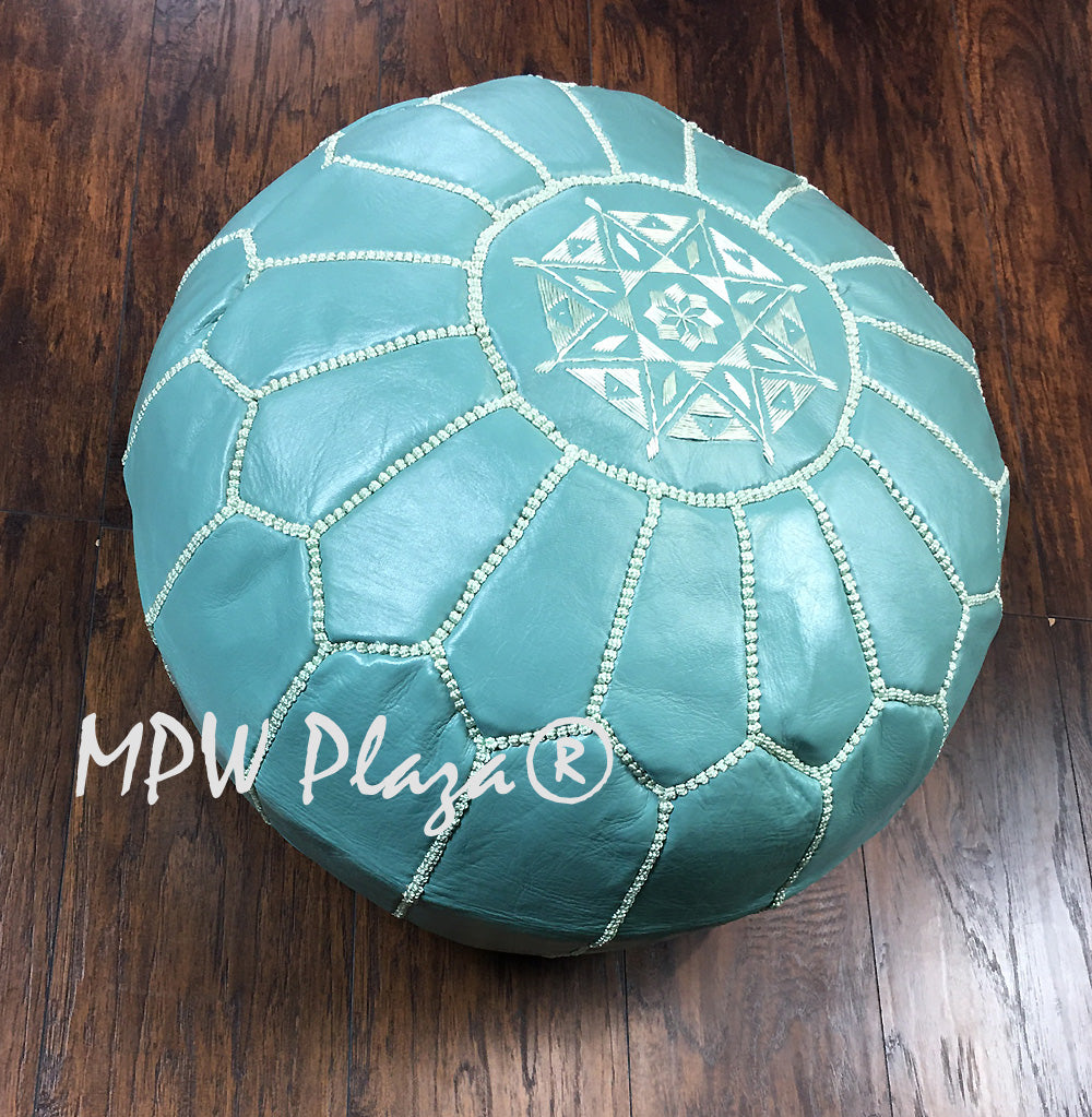 MPW Plaza® Moroccan Pouf, Teal tone, 14" x 20" Topshelf Moroccan Leather,  couture ottoman (Cover) freeshipping - MPW Plaza®