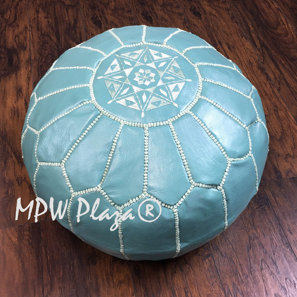 MPW Plaza® Moroccan Pouf, Teal tone, 14" x 20" Topshelf Moroccan Leather,  couture ottoman (Cover) freeshipping - MPW Plaza®