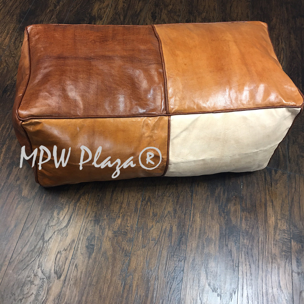 MPW Plaza® Rectangle Pouf Square TriTone 35" x 15" x 18" Topshelf Moroccan Leather Limited edition exclusive ottoman (Stuffed) freeshipping - MPW Plaza®