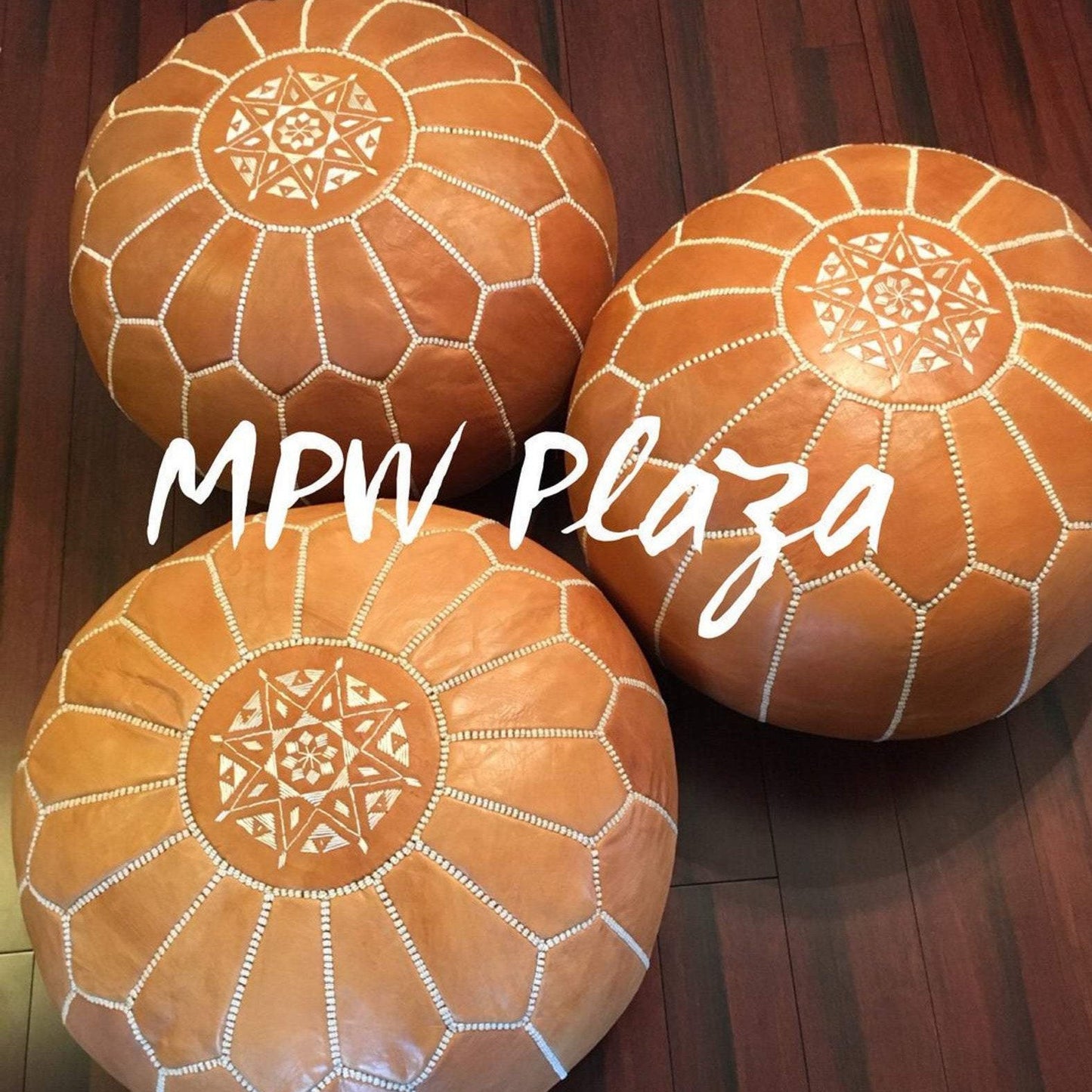 MPW Plaza® Moroccan Pouf, Light Tan tone, 14" x 20" Topshelf Moroccan Leather,  couture ottoman (Stuffed) freeshipping - MPW Plaza®