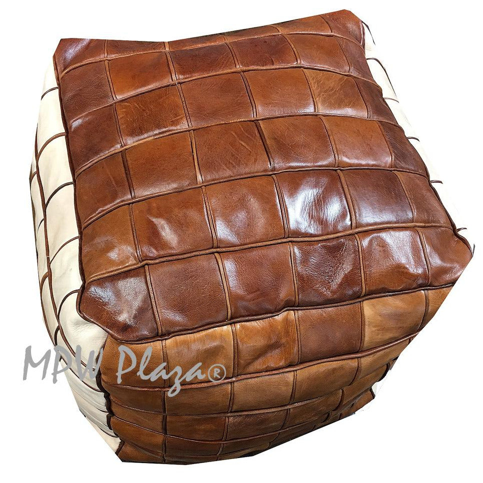 MPW Plaza® Pouf Square Mosaic, TriTone, 18" x 18" Topshelf Moroccan Leather,  ottoman (Cover) freeshipping - MPW Plaza®