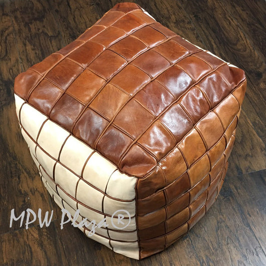 MPW Plaza® Pouf Square Mosaic, TriTone, 18" x 18" Topshelf Moroccan Leather,  ottoman (Cover) freeshipping - MPW Plaza®