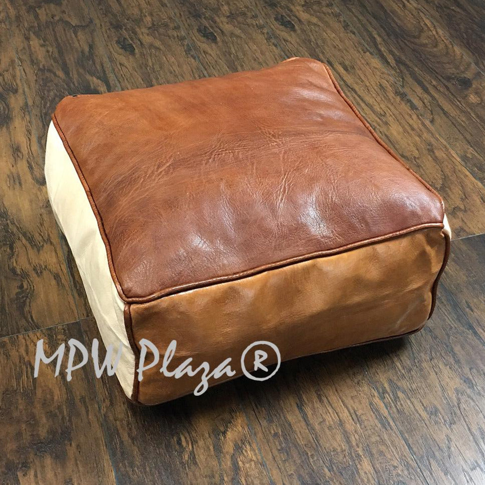MPW Plaza® Pouf Square, Tri-Tone, 9" x 18" Topshelf Moroccan Leather,  couture ottoman (Cover) freeshipping - MPW Plaza®