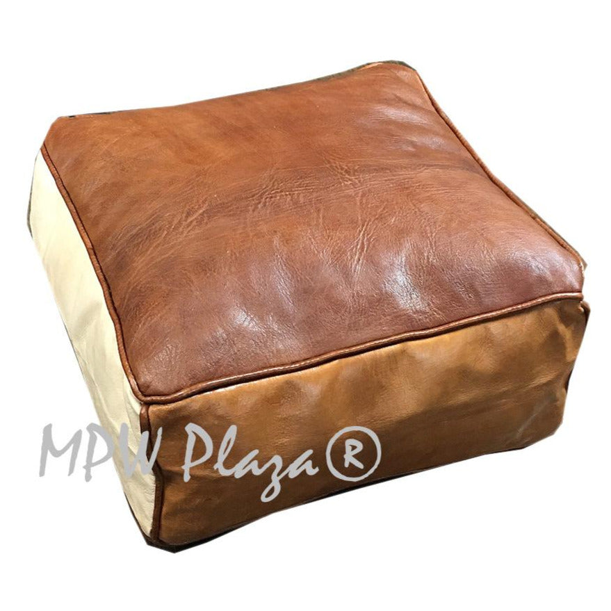 MPW Plaza® Pouf Square, Tri-Tone, 9" x 18" Topshelf Moroccan Leather,  ottoman (Stuffed) freeshipping - MPW Plaza®