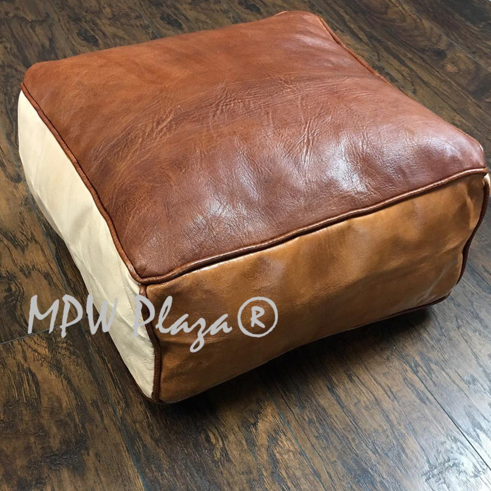 MPW Plaza® Pouf Square, Tri-Tone, 9" x 18" Topshelf Moroccan Leather,  ottoman (Stuffed) freeshipping - MPW Plaza®