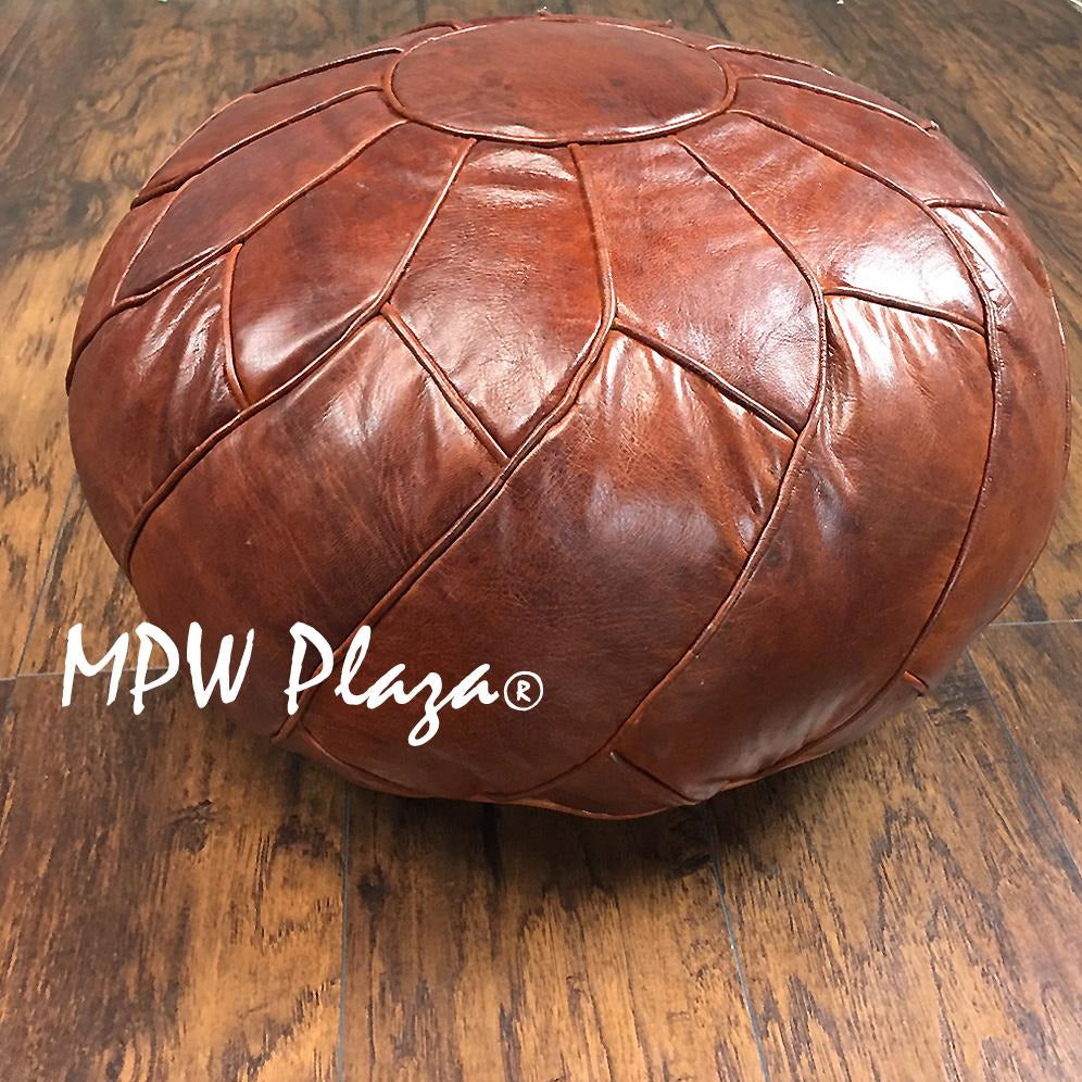 MPW Plaza® Turbo Retro Moroccan Pouf, Brown tone, 14" x 20" Topshelf Moroccan Leather,  couture ottoman (Premium) freeshipping - MPW Plaza®
