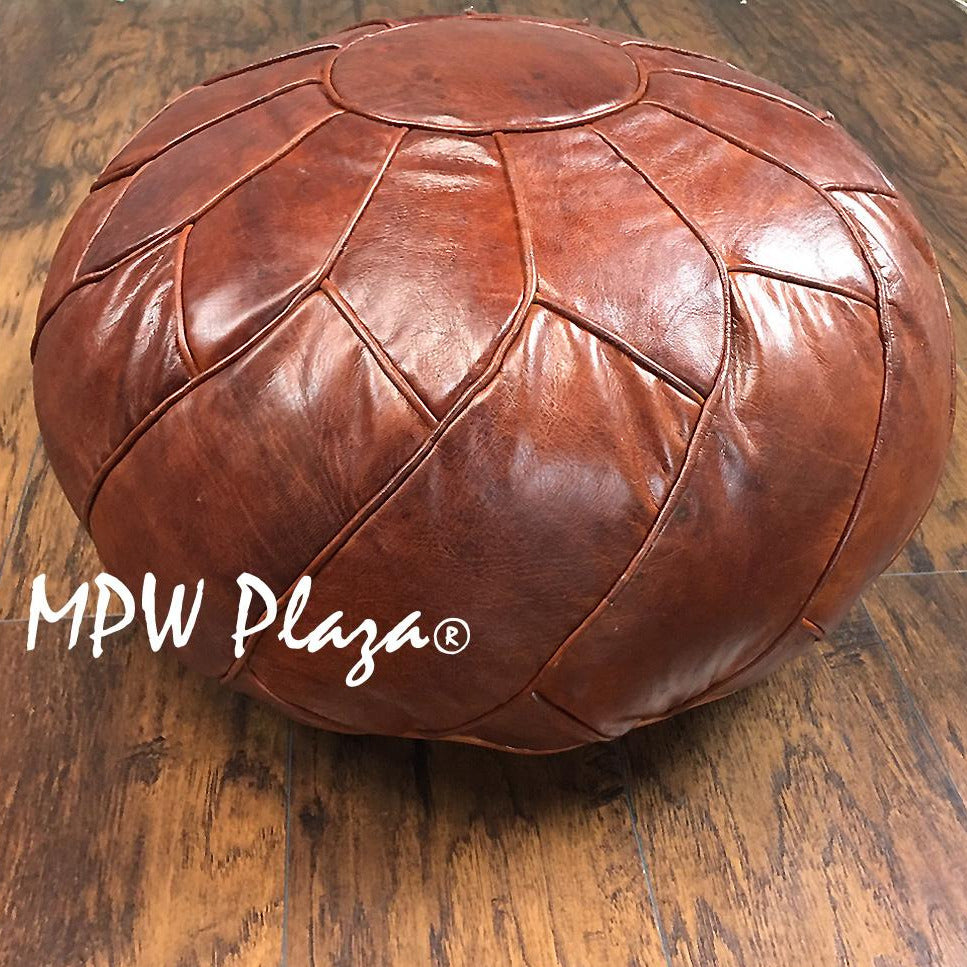 MPW Plaza® Turbo Retro Moroccan Pouf, Brown, 14" x 20" Topshelf Moroccan Leather,  couture ottoman (Cover) freeshipping - MPW Plaza®