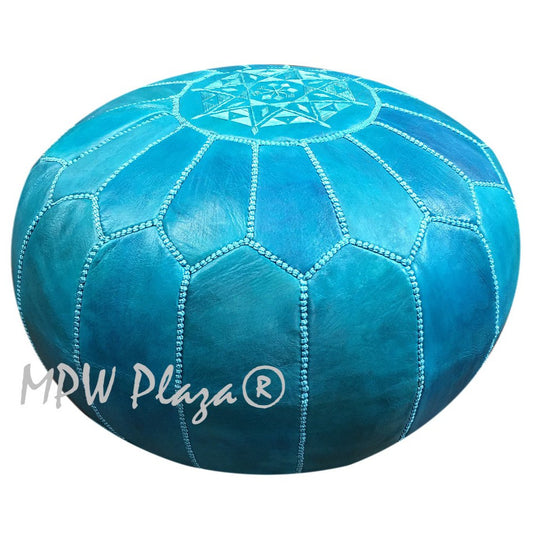 MPW Plaza® Moroccan Pouf, Turquoise tone, 14" x 20" Topshelf Moroccan Leather,  ottoman (Stuffed) freeshipping - MPW Plaza®