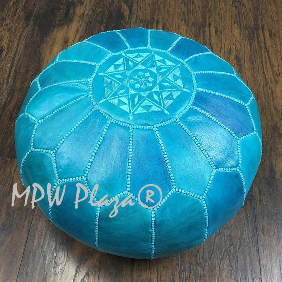 MPW Plaza® Moroccan Pouf, Turquoise tone, 14" x 20" Topshelf Moroccan Leather,  couture ottoman (Cover) freeshipping - MPW Plaza®