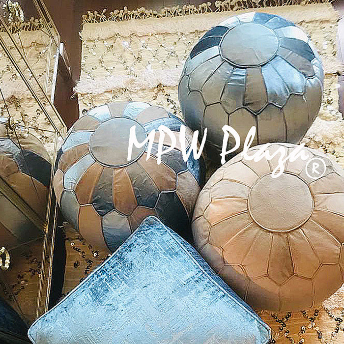 MPW Plaza® Velvet Moroccan Pouf Blue Grey Gray Tone 14x20 Topshelf Moroccan Velvet,  couture ottoman (Stuffed) freeshipping - MPW Plaza®