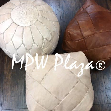 MPW Plaza® Arch Shell Moroccan Pouf, Natural 19" x 29" Topshelf Moroccan Leather  ottoman  (Stuffed) freeshipping - MPW Plaza®