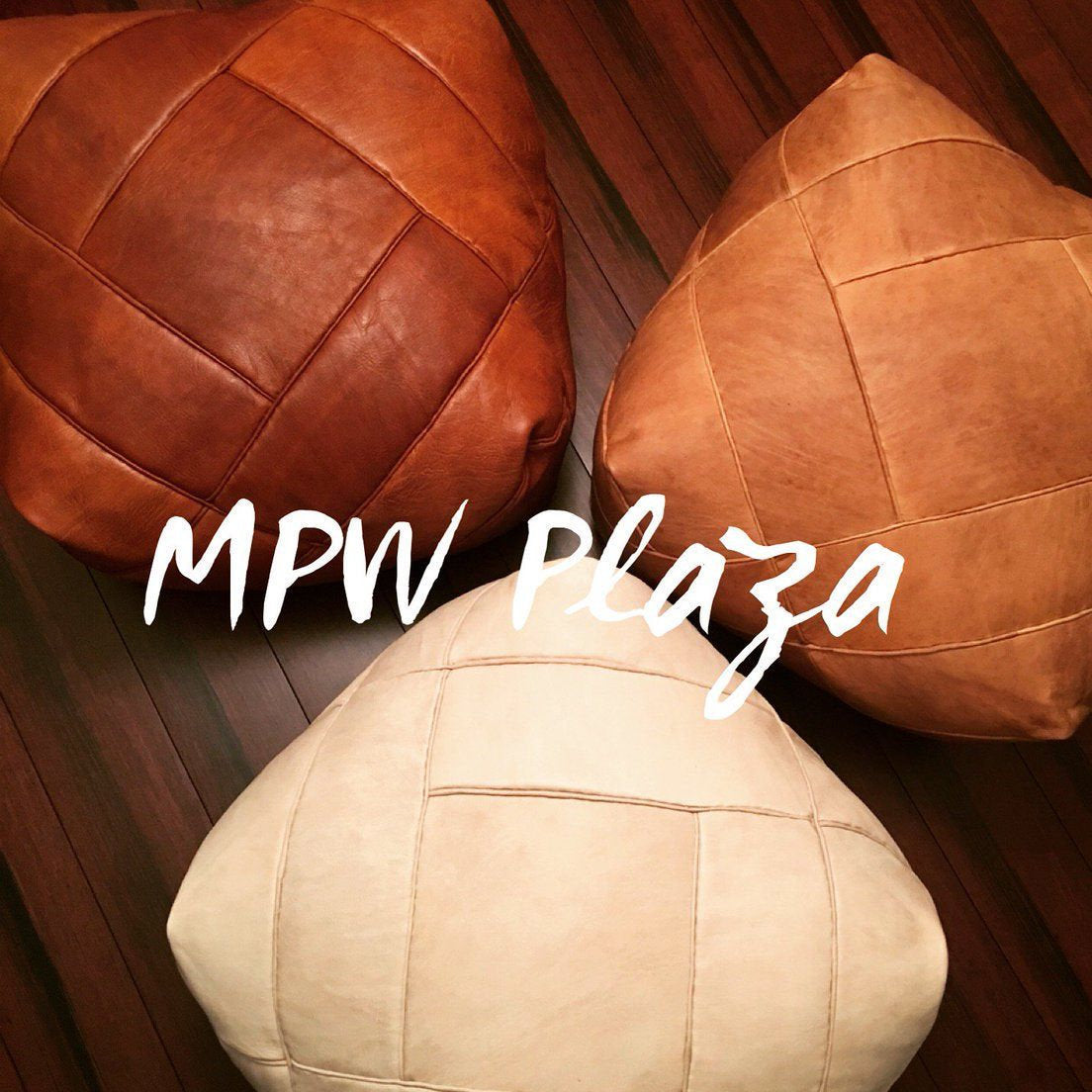 MPW Plaza® ZigZag Moroccan Pouf, Natural tone, Square 16" x 26" Topshelf Moroccan Leather,  ottoman (Cover) freeshipping - MPW Plaza®