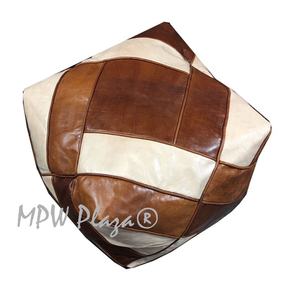 MPW Plaza® ZigZag Moroccan Pouf, TriTone Square 16" x 26" crafted by hand Premium Moroccan Leather Limited edition exclusive couture ottoman (Stuffed) freeshipping - MPW Plaza®